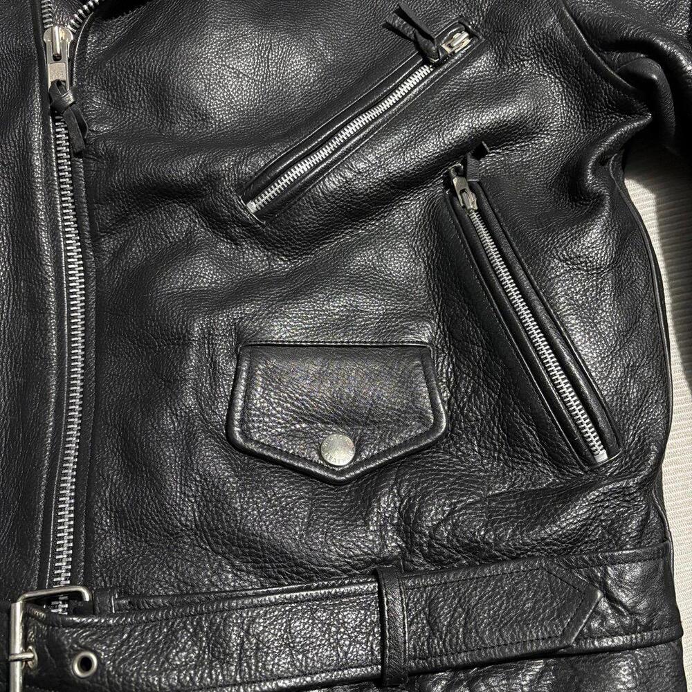Vintage Wilsons Leather Motorcycle Jacket Biker Black Belted zip y2k grunge punk - Picture 4 of 11